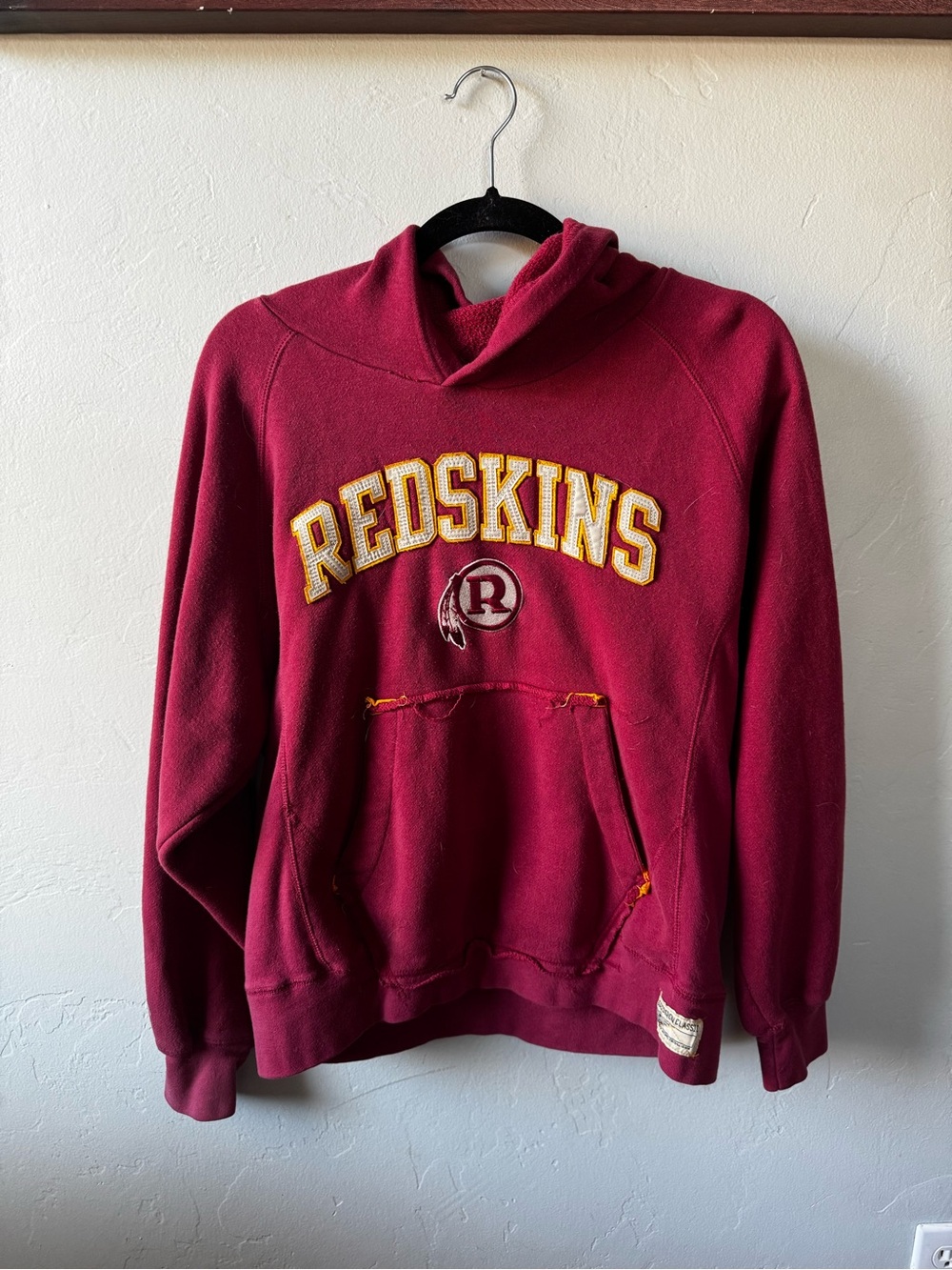 Reebok Burgundy Hoodie with Yellow Chest Lettering